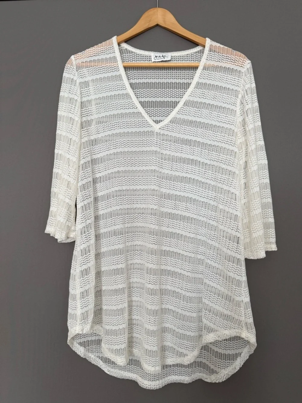 Jordan Taylor Bell Sleeve Sheer Mesh Swim Cover-Up Tunic White Medium